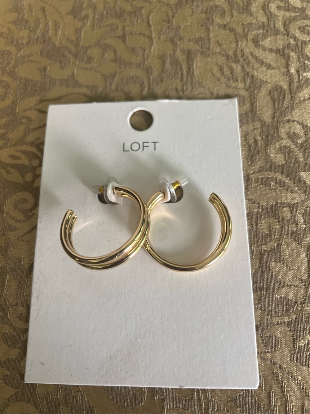 Gold Tone Double Loop Loft Earrings Accessories Fashion Style